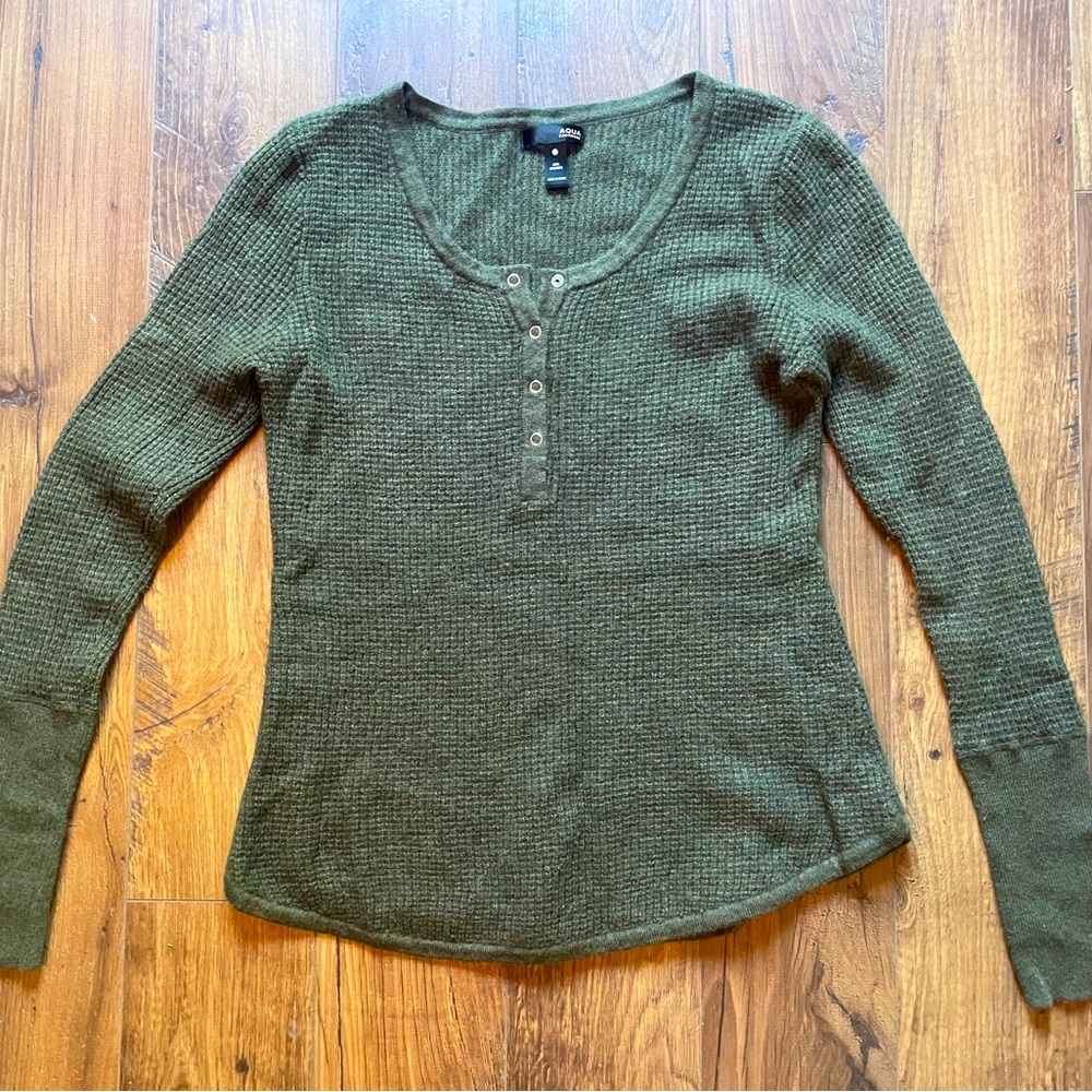 Aqua 100% cashmere waffle Henley saks fifth Avenue, Nordstrom Large L, medium
